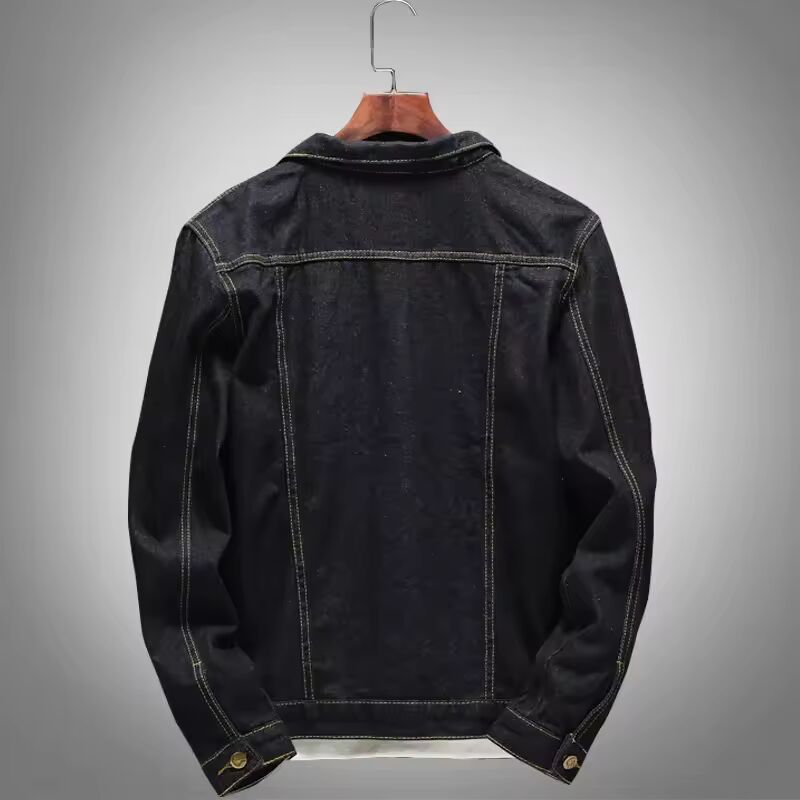 Spring Autumn New Fashion Men's Casual Trendy Black Solid Color Jeans Jacket Slim Long Sleeve Denim Coat Male Men's Streetwear