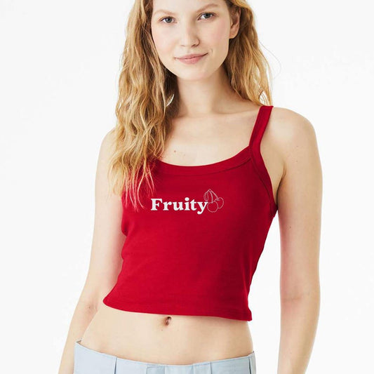 Cherry Fruity Embroidered Micro Rib Spaghetti Strap Tank, Y2K Tank Top, Unhinged TShirt