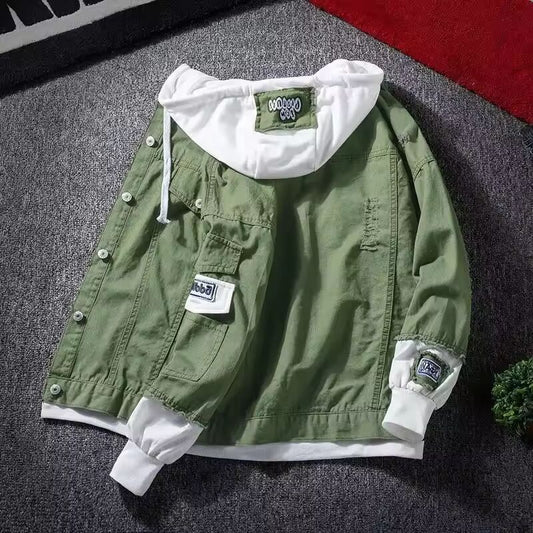 Men's Denim Jacket Loose Fit Korean Style Trendy Spring Autumn 2021 New Model Student Top Casual Clothing Regular Length
