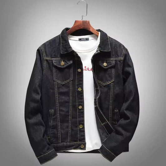 Spring Autumn New Fashion Men's Casual Trendy Black Solid Color Jeans Jacket Slim Long Sleeve Denim Coat Male Men's Streetwear