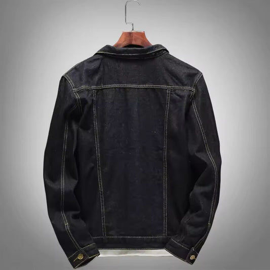 Spring Autumn New Fashion Men's Casual Trendy Black Solid Color Jeans Jacket Slim Long Sleeve Denim Coat Male Men's Streetwear